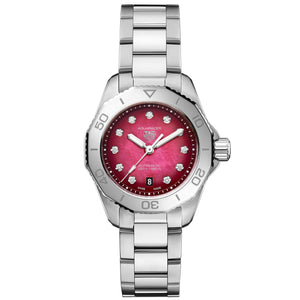 TAG Heuer AQUARACER Professional 200 Date Automatic Red Mother-of-Pearl Diamond Dial Stainless Steel Watch 30mm - WBP2414.BA0622