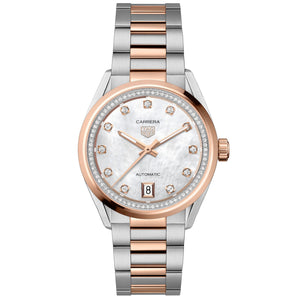 TAG Heuer CARRERA Date Automatic Diamond Mother-of-Pearl Dial Two-Tone Watch 36mm - WBN2351.BD0000