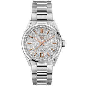 TAG Heuer CARRERA Date Automatic Silver Hammered Dial Diamond Stainless Steel Watch 36mm - WBN231B.BA0001