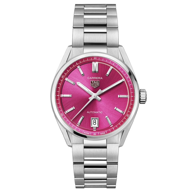 TAG Heuer CARRERA Date Calibre 7 Pink Dial Stainless Steel Automatic Watch 36mm - WBN2313.BA0001
