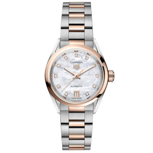 TAG Heuer CARRERA Date Calibre 9 Automatic Mother-of-Pearl Diamond Dial Steel and Gold Watch 29mm - WBN2450.BD0569