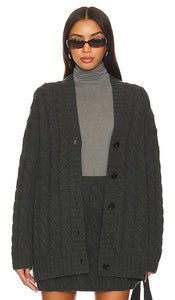 Theory Cable Felted Cardigan in Charcoal
