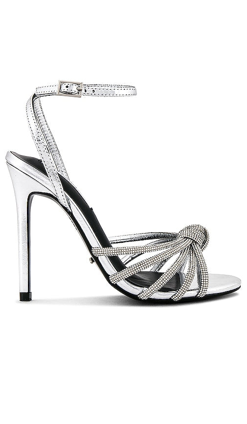 Tony Bianco Kyla Sandal in Metallic Silver | Silver Foil Open Toe Heels for Women