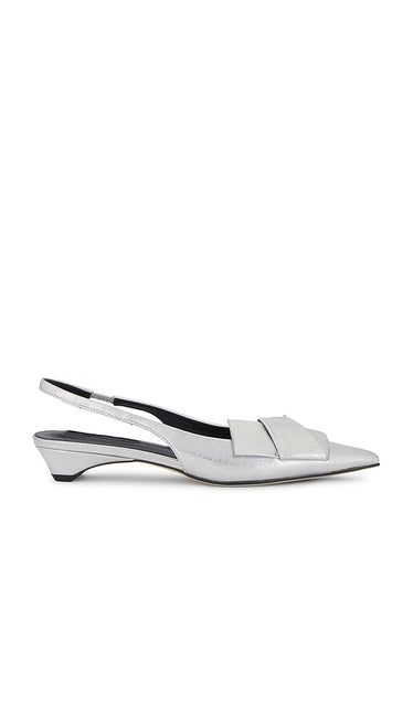 Tony Bianco Elijah Flat in Metallic Silver | Silver Vintage Metal Sling Back Flats for Women