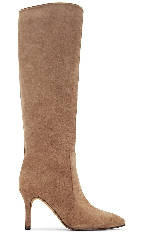 TORAL Suede Tall Boot in Taupe - Botte haute en daim TORAL en taupe - TORAL 灰褐色绒面革高筒靴 - TORAL Wildleder-hoher Stiefel in Taupe - TORAL 스웨이드 톨 부츠 - Stivale alto in pelle scamosciata TORAL color tortora