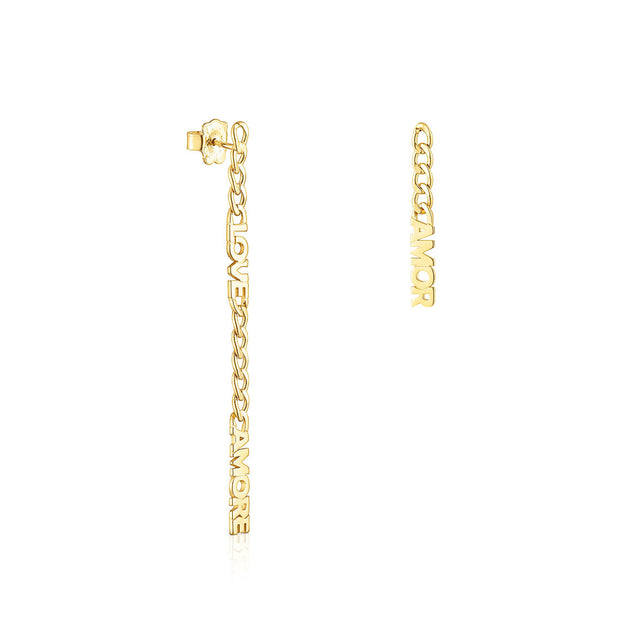TOUS Crossword Amor Yellow Gold-Plated Chain Drop Earrings