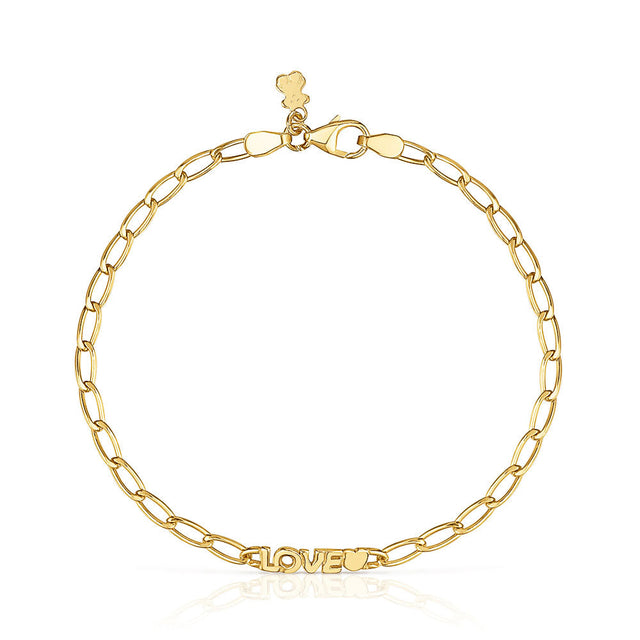 TOUS Crossword Yellow Gold-Plated Love Heart Bracelet