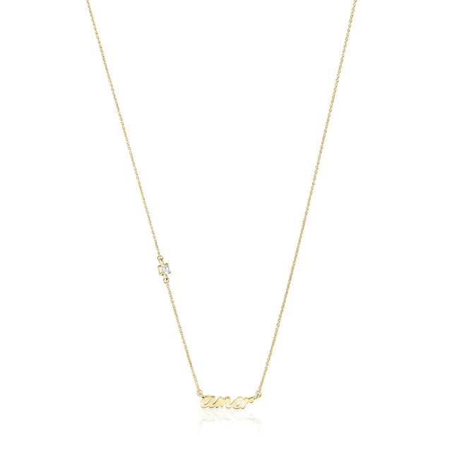 TOUS Crossword Yellow Gold and 1/20ct Diamond Love Necklace