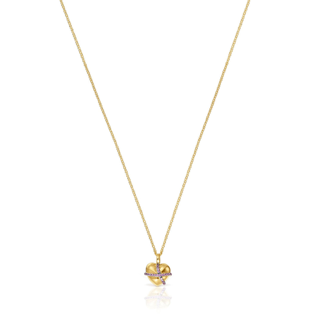 TOUS Lligat Rhodolite Gold Plated Heart Pendant Necklace