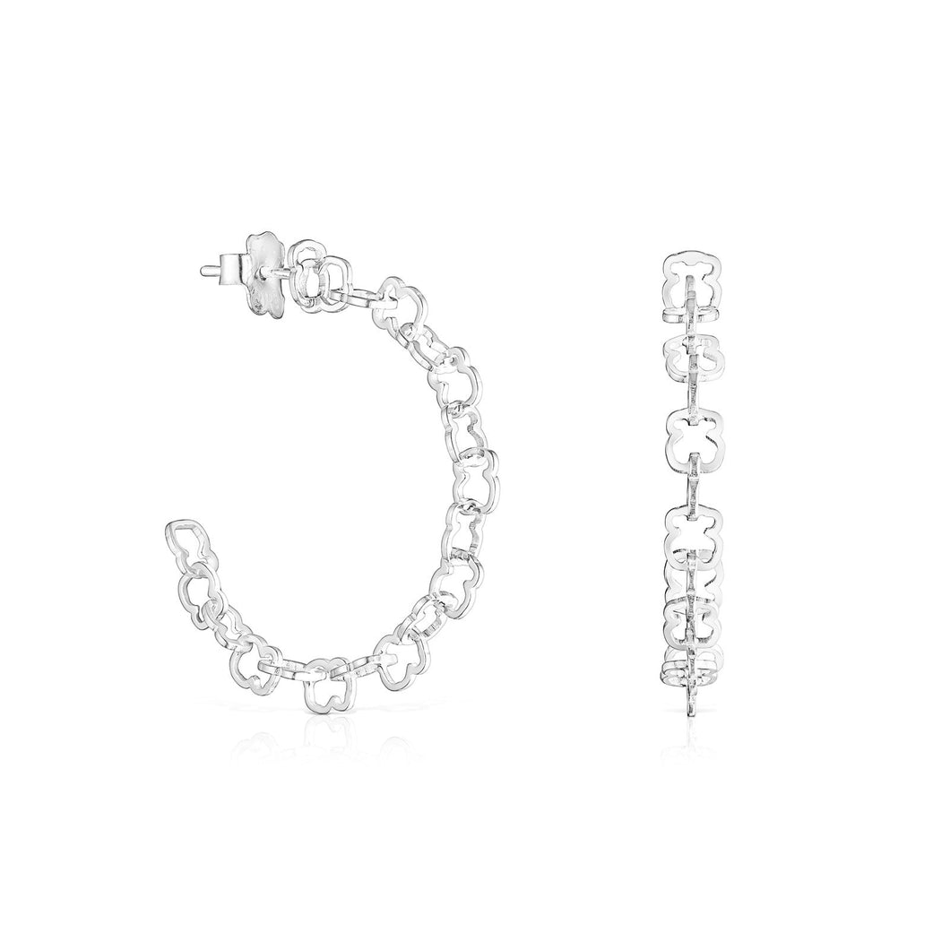 TOUS Sterling Silver Carrusel X-Large Bear-Motif Hoop Earrings