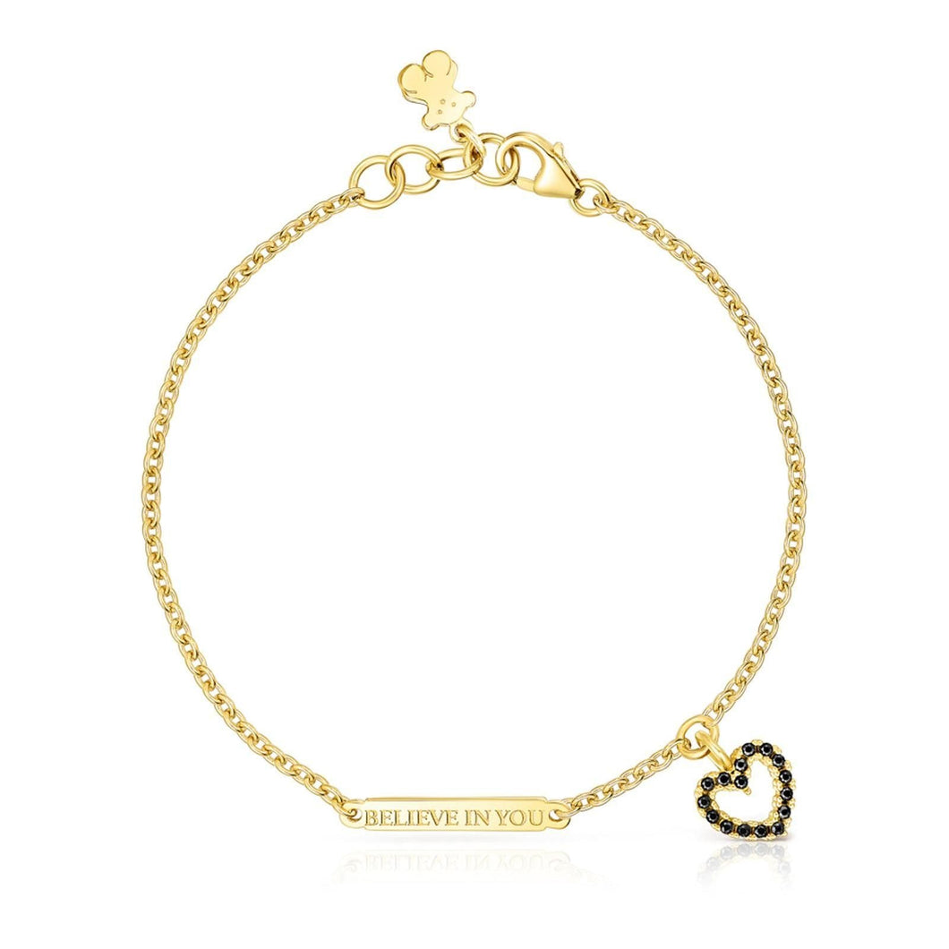 TOUS Yellow Gold-Plated Silver Vermeil and Spinel Adjustable Heart Plate Bracelet