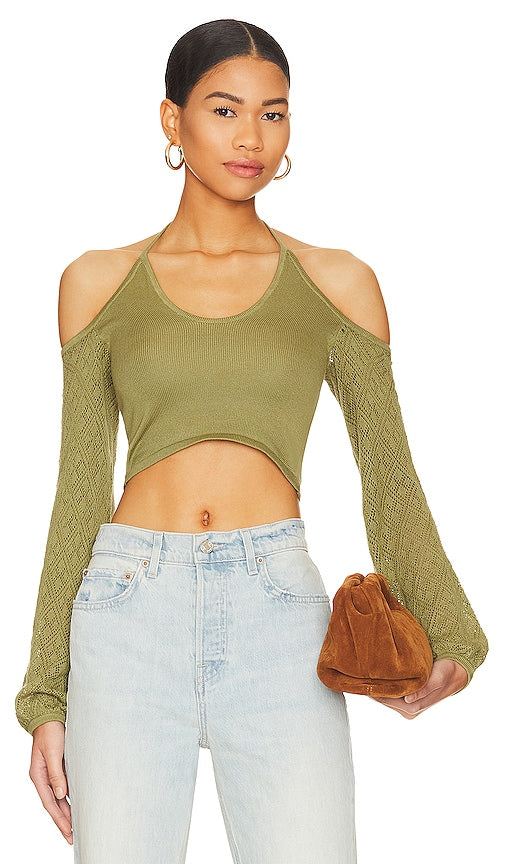 Tularosa Genet Pointelle Halter Knit Top in Green - Tularosa Genet Pointelle Top en tricot dos nu en vert - Tularosa Genet 绿色吊带针织上衣 - Tularosa Genet Pointelle Neckholder-Strickoberteil in Grün - Tularosa Genet Pointelle 홀터 니트 탑 - Top in maglia Tularosa Genet Pointelle Halter in verde