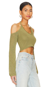 Tularosa Genet Pointelle Halter Knit Top in Green