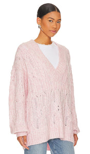 Tularosa Friso Oversized Cable V Neck in Pink