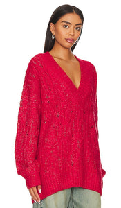 Tularosa Friso Oversized Cable V Neck in Red