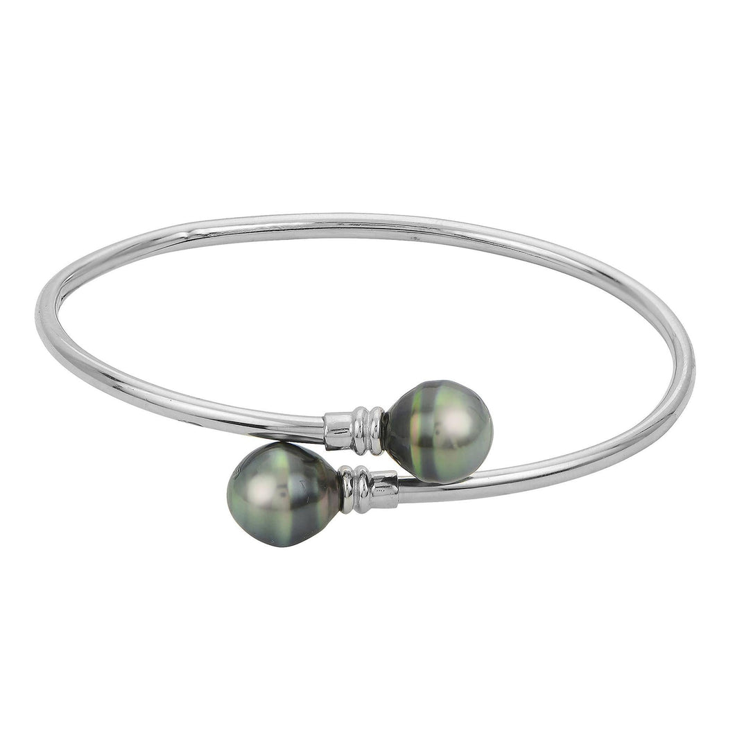 Tahitian Cultured Pearl Bypass Sterling Silver Cuff Bracelet