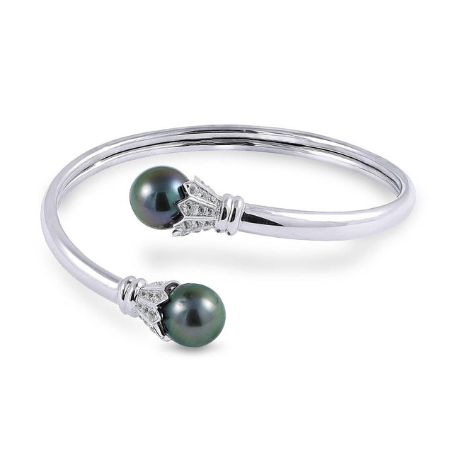 Tahitian Cultured Pearl and White Topaz Sterling Silver Bracelet