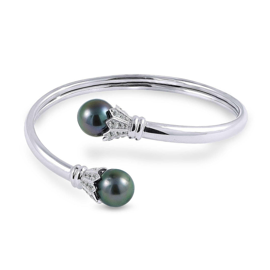 Tahitian Cultured Pearl and White Topaz Sterling Silver Bracelet