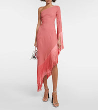 Taller Marmo Aventador fringed one-shoulder midi dress in Peony