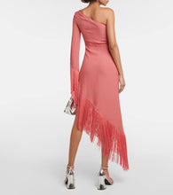Taller Marmo Aventador fringed one-shoulder midi dress in Peony