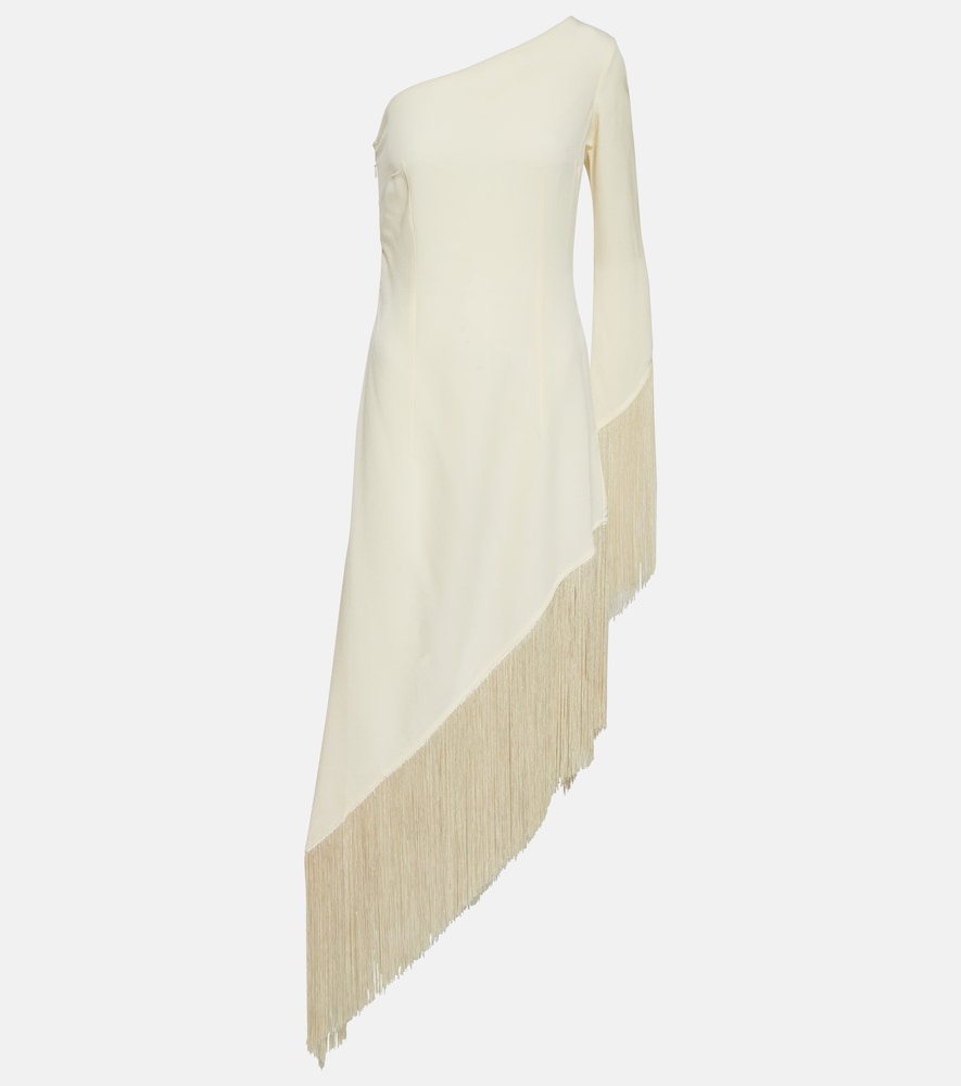 Taller Marmo Aventador fringed one-shoulder midi dress. 更显高挑的 Marmo Aventador 流苏单肩中长连衣裙