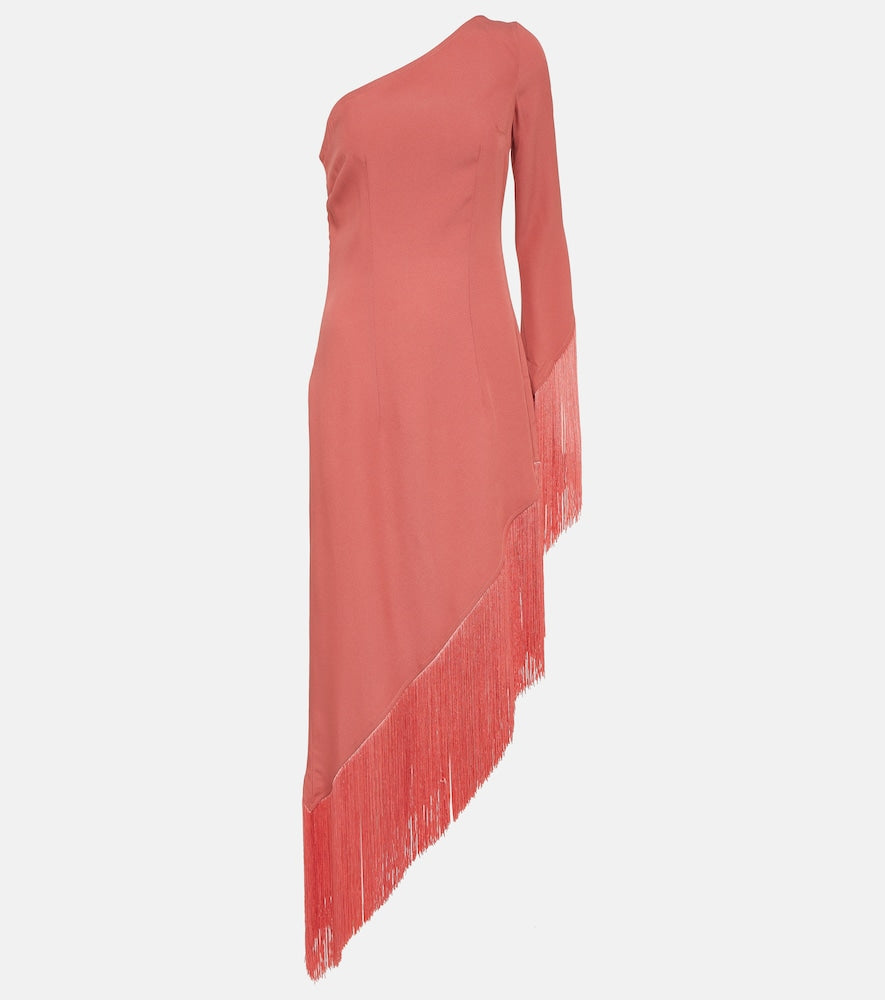 Taller Marmo Aventador fringed one-shoulder midi dress. 更显高挑的 Marmo Aventador 流苏单肩中长连衣裙
