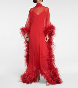 Taller Marmo Casta Diva Spirito feather-trimmed gown