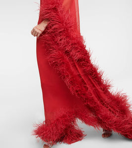 Taller Marmo Casta Diva Spirito feather-trimmed gown