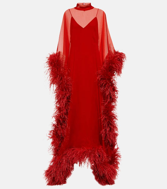 Taller Marmo Casta Diva Spirito feather-trimmed gown