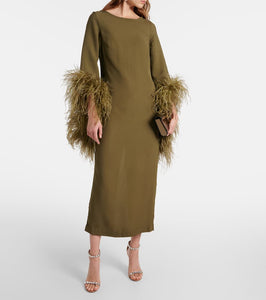 Taller Marmo Del Lago feather-trimmed midi dress