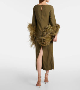 Taller Marmo Del Lago feather-trimmed midi dress