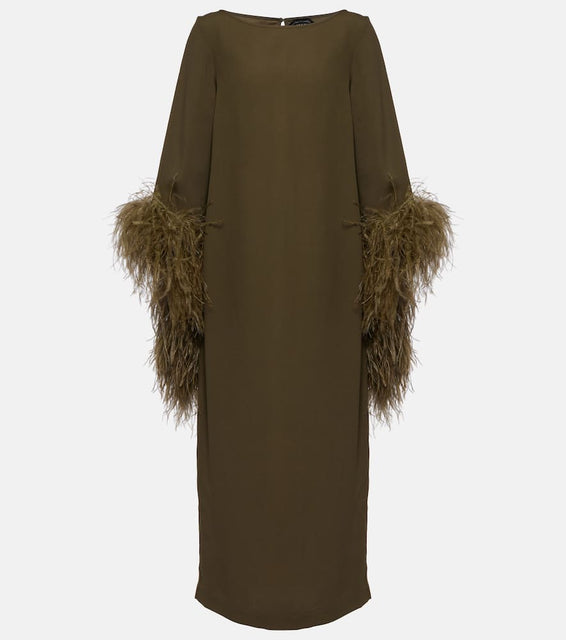 Taller Marmo Del Lago feather-trimmed midi dress