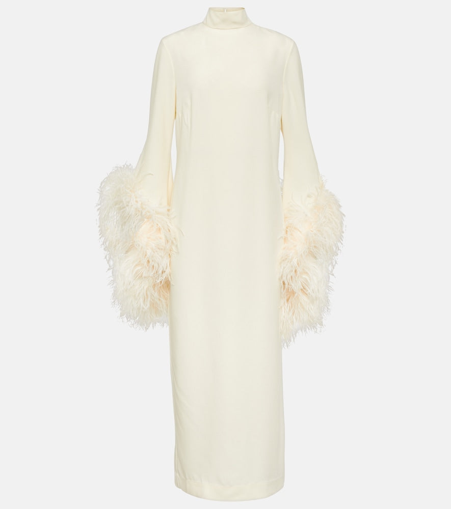 Taller Marmo Del Rio feather-trimmed midi dress. Marmo Del Rio 羽毛饰边中长连衣裙（高挑款）