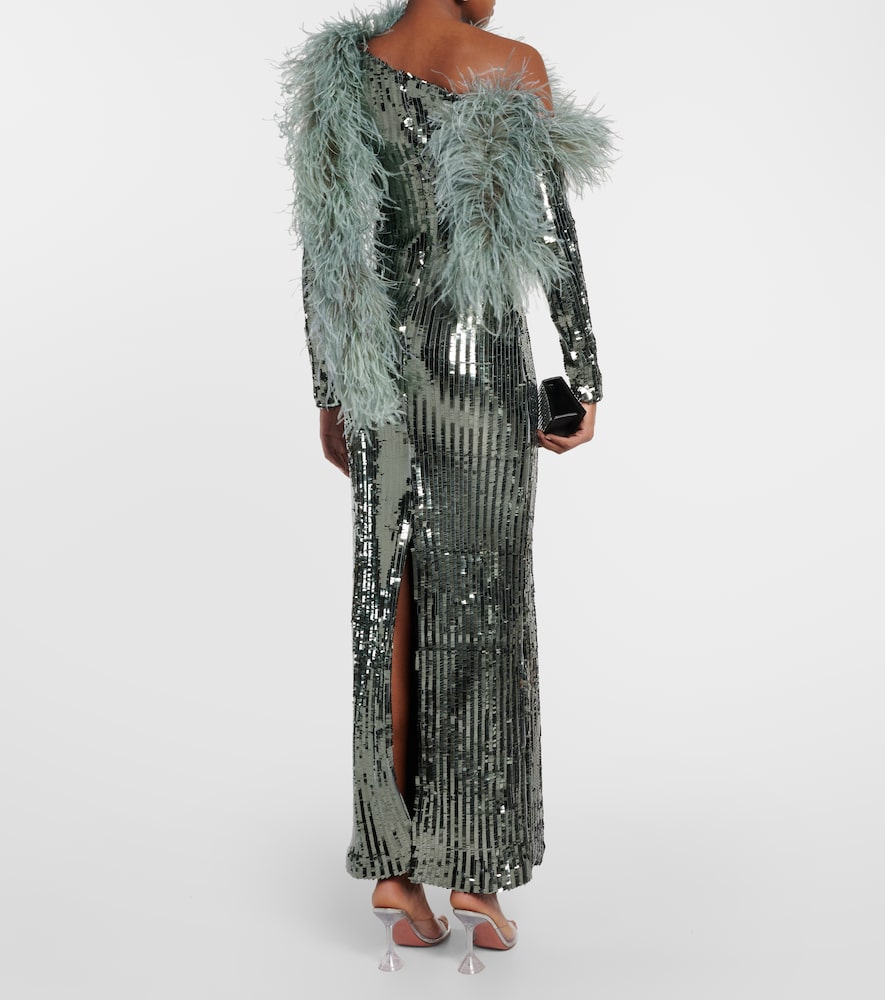 Taller Marmo Garbo Disco feather-trimmed sequined gown