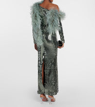 Taller Marmo Garbo Disco feather-trimmed sequined gown