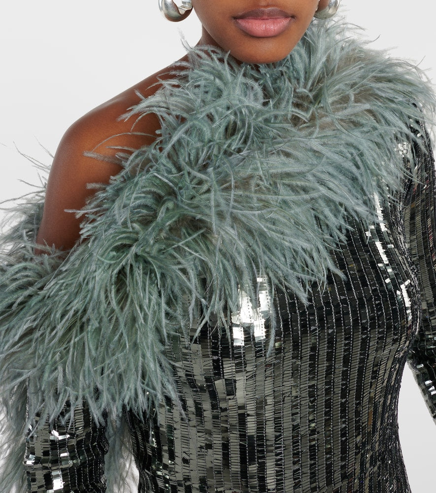 Taller Marmo Garbo Disco feather-trimmed sequined gown