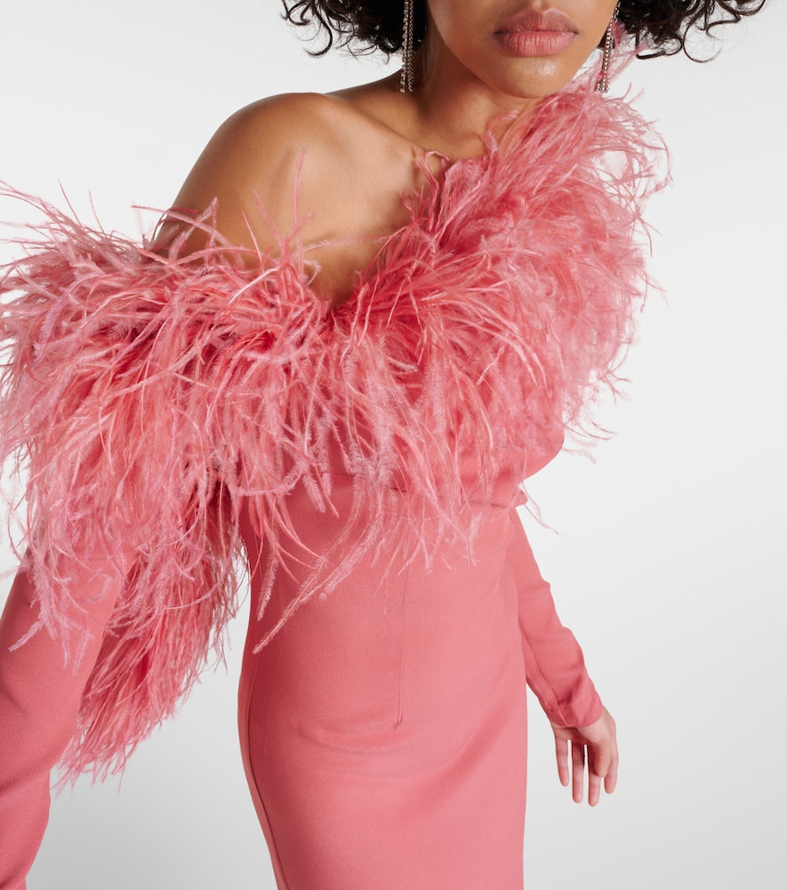Taller Marmo Garbo feather-trimmed gown