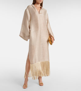 Taller Marmo Tigris fringed linen-blend shift dress