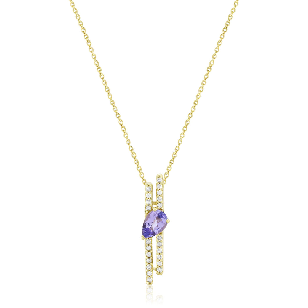 Tanzanite and 1/10ctw Diamond Yellow Gold Pendant Necklace