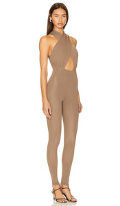 The Andamane Hola Halterneck Jumpsuit in Beige