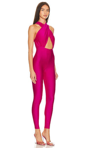 The Andamane Hola Halterneck Jumpsuit in Fuchsia