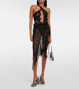 The Attico Cutout halterneck lace minidress
