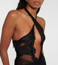 The Attico Cutout halterneck lace minidress