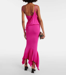 The Attico Draped asymmetric jersey midi dress