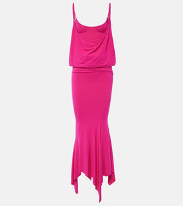 The Attico Draped asymmetric jersey midi dress