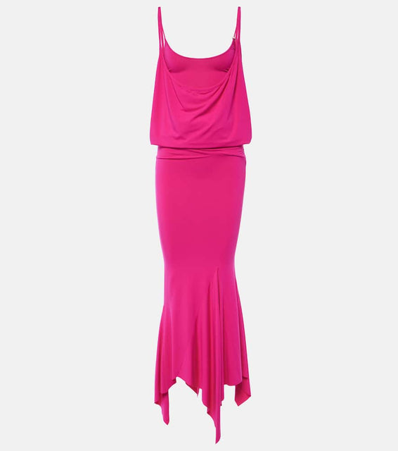 The Attico Draped asymmetric jersey midi dress