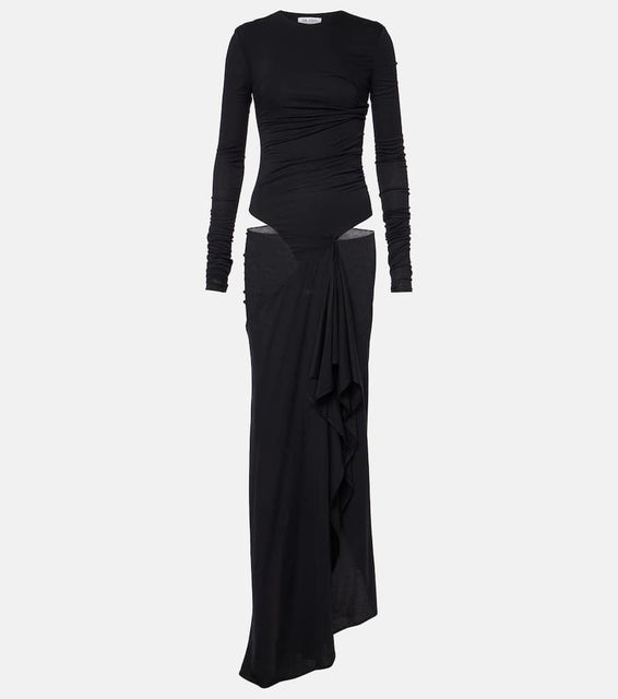 The Attico Draped cutout semi-sheer maxi dress
