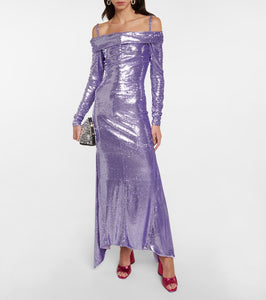 The Attico Fanny sequined off-shoulder gown