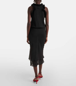 The Attico Faux fur-trimmed midi dress