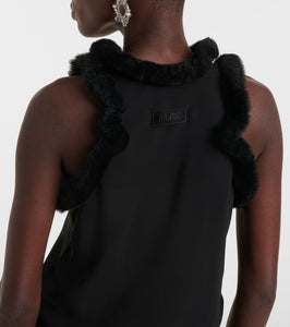 The Attico Faux fur-trimmed midi dress